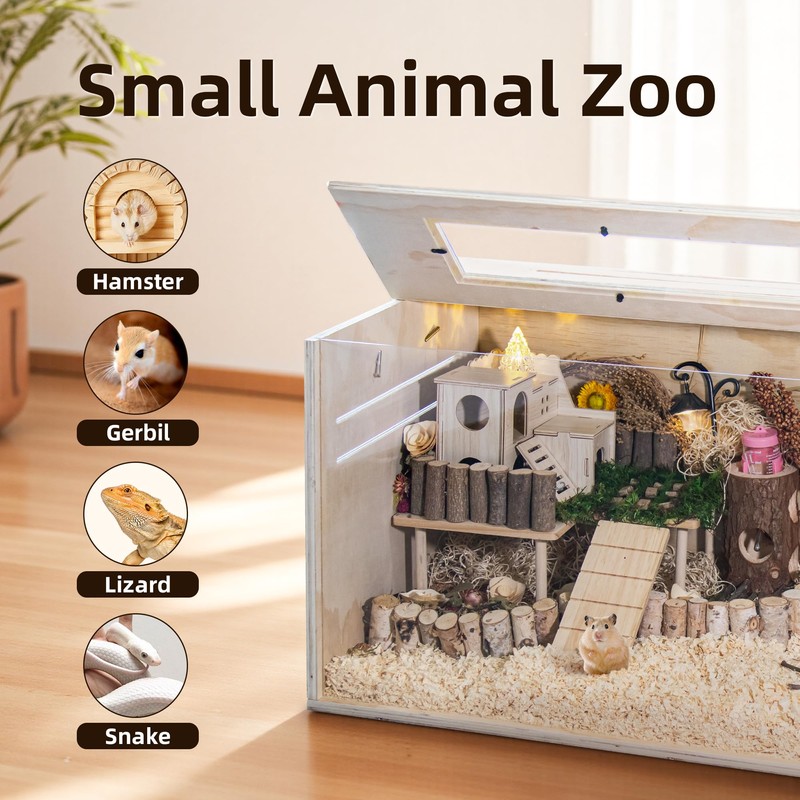 Hamster Cage Chewproof, 32" Wooden Guinea Pig Cage for Small
