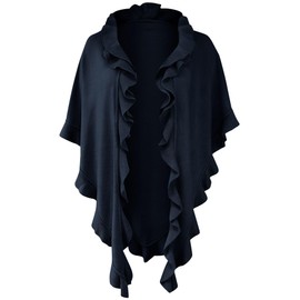 Poncho Cape, Uniform Scarf, Wrap, Shoulder Towel, Women's Traditional Knitted Costume Poncho, Throw, Ruffle, Cashmink - Cape dark blue