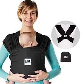 Baby K'tan Breeze Baby Wrap Carrier, Infant and Child Sling - Simple Pre-Wrapped Holder for Babywearing - No Tying or Rings - Carry Newborn up to 35 lbs, Black, Large(W Dress 16-20 / M Jacket 43-46)