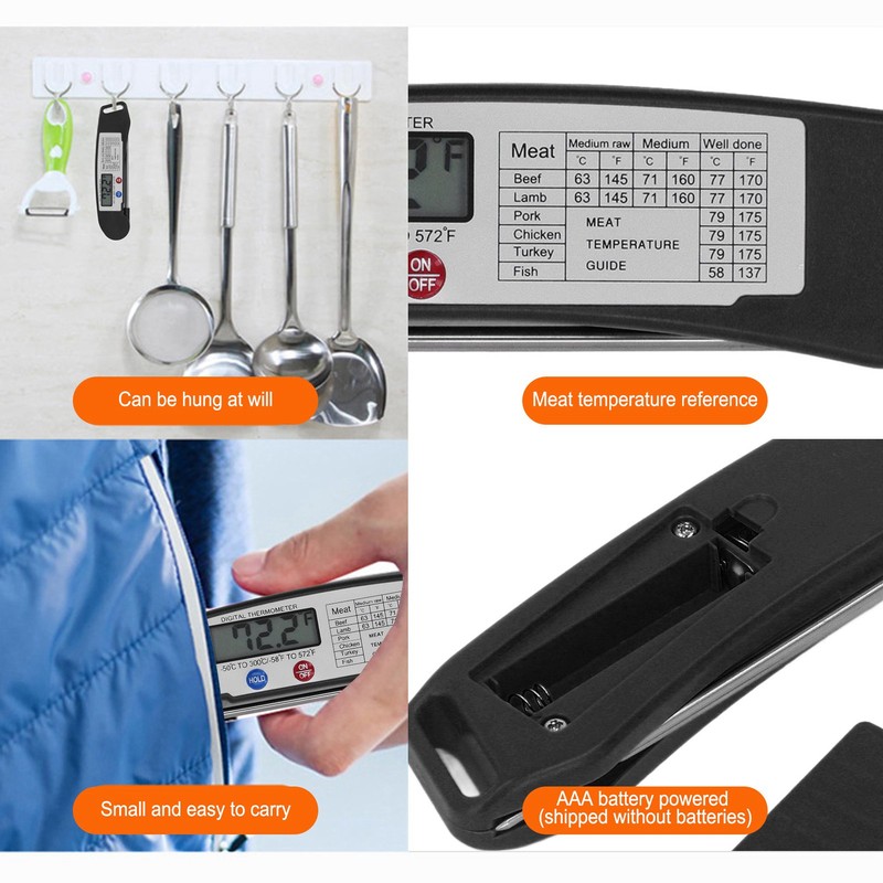 Digital Electronic Food Thermometer Foldable Intelligent Straightaway Read Thermometer for