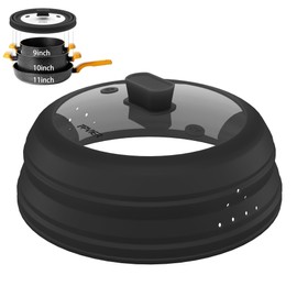 Microwave Splatter Cover, Collapsible Silicone Microwave Plate Cover with Glass for Food Splatter Guard Lid 11.8 inch Black