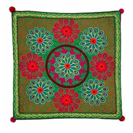 Second Nature Online - Bohemian Cushion Cover | Ethnic Throw Pillow Cover | Handmade | Stitched Embroidered | 40x40 cm (Green)