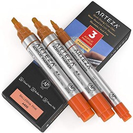 ARTEZA Acrylic Paint Markers, Pack of 3, A400 Ballerina Pink, 1 Thin and 2 Thick, Chisel + Bullet Nib, Paint Pens for Canvas, Rock, Glass, Wood