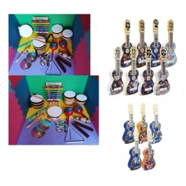 CASTILLO DIDÁCTICO Kit Con 13 Instrumentos Musical De Percusión Con Guitarra
