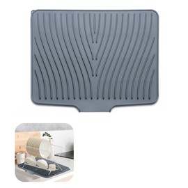 DEALSGOGO Silicone Dish Rack Mat & Dish Drying Rack Mat - 16x12 Inch Non-Slip, BPA-Free, silicone Dish Drying Mat with Drain Lip, Perfect for Draining Plates, Vegetables, and Fruits - Gray