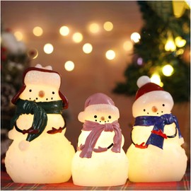 ZUANBOO Christmas Snowman Flameless Candles Battery Operated with Remote,Real Wax Carved Candles,Glowing LED Snowman Lights for Christmas Table Decor/Party/Gift—Set of 3
