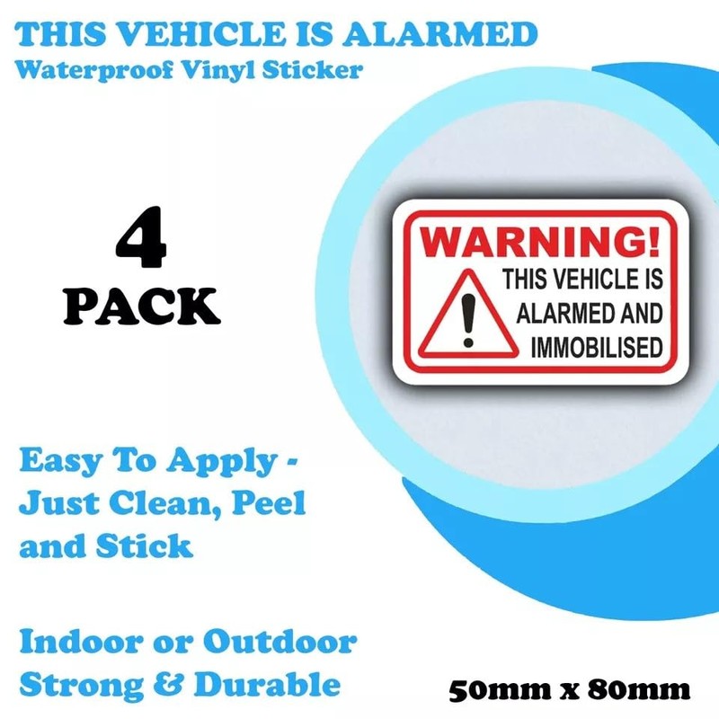4-Pack - This Vehicle is Alarmed & Immobilised Vinyl Car