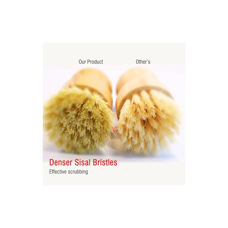 Bamboo Vegetable Brush, Natural Sisal Soft Bristle Kitchen Brush |