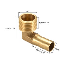sourcing map Brass Barb Hose Fitting, 90 Degree Elbow 12mm Barbed to 1/2G Male Pipe Adapter Connector