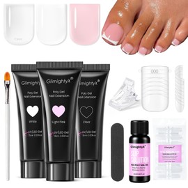 GlimightyX Polygel Toenail Kit, Clear White Pink with Toe Dual Nail Forms