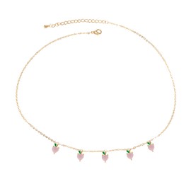 AoedeJ 14K Gold Plated Fruit Basket Choker for Women Girls Cute Summer tropical Fruit Cherry Grape Apple Crystal Pendant Necklace (Peach)
