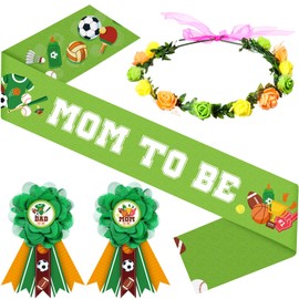 Ceenna Sports Theme Balls Baby Shower Sash Mom to Be Sash and Dad to Be Pin Flower Crown for Gender Reveals Party Baby Shower Party Favors Decorations for Boys Girls Pregnancy Props Gift