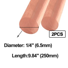 Eoiips 1/4" Pure Copper Round Rod, 1/4" Diameter Copper Solid Rod 9.84" Length, for Metal Craft & Metal Working Hobbies, 2pcs