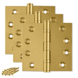 Finsbury Hardware Heavy Duty Door Hinge Matte Brass Ball Bearing 4x4 Inch Heavy Duty - Set of 3 Solid Brass Hinges (Satin Brass)