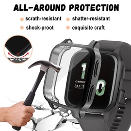 Niboow Case [Pack of 2] Compatible with Garmin Venu Sq 2, with Scratch-Resistant Screen Protector, Soft TPU Shockproof Protective Case Compatible with Garmin Venu Sq 2 - Black + Transparent