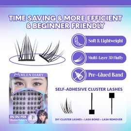 Self Adhesive Lash Clusters DIY Eyelash Extensions C Curl Natural 56Pcs Pre-Glued Cluster Lashes 11.5-13MM No Glue Individual Lashes Self Application at Home(Dudu Fox)
