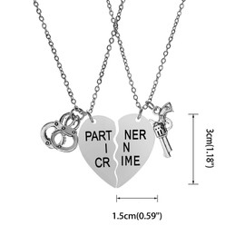 Vonluxy Best Friend Partners in Crime Necklaces for 2-BFF Friendship Necklace Handcuffs Gifts for Partner Women Teen Girls Best Friend, Metal