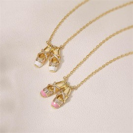 Cute CZ Ballet Shoes Choker Necklace for Women 14k Gold Plated Dainty Crystal Cubic Zirconia Enamel Ballerina Ballet Slipper Pendant Adjustable Chain Necklace Fashion Jewelry for Dance Lover, 15.7