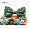 Qenidm Boy Suspenders Bow tie Set, Green Jungle Dinosaur Pattern