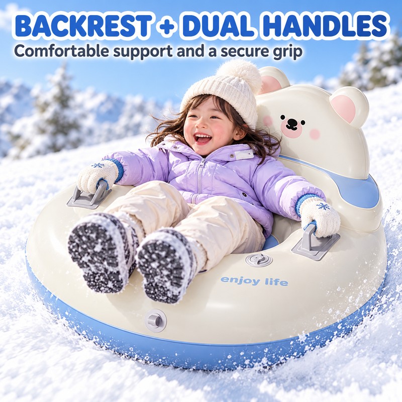 34.3 Inch Inflatable Snow Tube with Backrest and Handles, Thickened