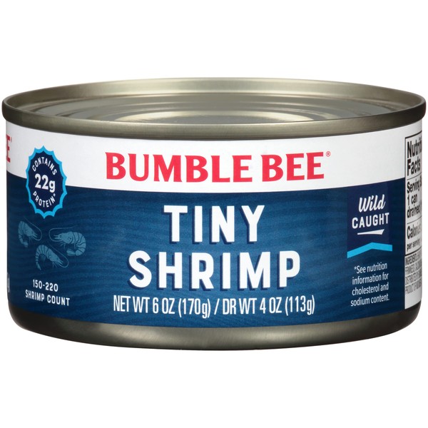 Bumble Bee Tiny Canned Shrimp, 4 oz Can - Wild Caught Shrimp - 22g Protein per Serving - Gluten Free - Great for Appetizers, Shrimp Salad & Other Seafood Recipes