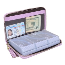 Easyoulife Credit Card Holder Wallet Womens Zipper Leather Case Purse RFID Blocking (Light Purple)