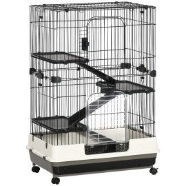 Small Animal Cage 32L Black Steel Wire 4-Level Wheels Slide-Out Tray for Bunny Chinchilla Ferret Indoor UseColor: Black Color