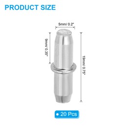 PATIKIL Shelf Support Pegs 0.2x0.75'', 20pcs Chamfer Shelf Holder Pins, Pegs for Shelves for Cabinet, Cupboard, Bookcase, Closet and Glass Case, Silver Tone