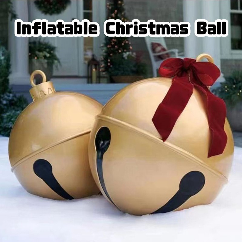 23.6 Inches Inflatable Christmas Ball PVC Large Jingle Bell Bow