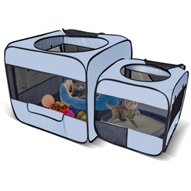 Pop up Portable Cat Playpen 2-in-1 Dog Playpen, No Assembly Need, Pet Cat Dog Tent Crates with Pet Pee Pads, Cats Enclosure for Kitten and Puppy Indoor Outdoor Use (53.2''x31.5''x27.6''H)