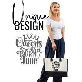 InnoBeta Birthday Gifts for Women Canvas Tote Bag, Birthday Gift, Birthday Tote Bag with Top Zipper Closure and Shoulder Strap for Birthday, Mother's Day, Christmas - June