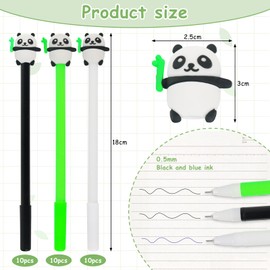 JWTRSVTY Panda Rollerball Pen, Panda Animals Writing Pen, 0.5 mm Cartoon Panda Neutral Pen, Kawaii Panda Stationary Pens, Panda Gel Pen for Students, Office, School Supplies (Black + Blue)