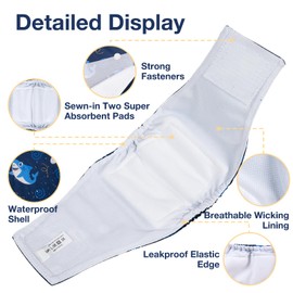 Dono Reusable Belly Bands for Male Dogs, 3 Pack Washable Dog Diapers Male, High Absorbency Male Dog Wraps, Leakproof Doggie Diaper for Puppy Doggy, Shark Dinosaur Monster, Large