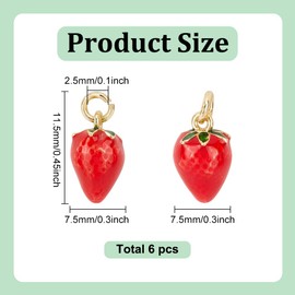 HOBBIESAY Pack of 6 Enamel Strawberry Pendants 11.5 mm 3D Pendant with Red Strawberries Metal Cute Fruit Pendant with Jump Ring for DIY Bracelets Earrings Necklaces Jewellery Making, Brass, enamel