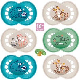 MAM Latex Original Dummy 16+ Mo. // Boy Mix // Set of 6 // Includes 3 Sterilising Transport Boxes