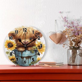 UMIRIKO Highland Cow Sunflower Animal Clock Bathroom Kitchen Wall Clock for Girl Boy Non Ticking Quiet Easy to Read for Bedroom Decor 9.8 Inch Round Clock S0404724