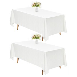 TWINRPET Rectangular Tablecloth - 60 X 102 Inch White Table Cloth for 6 Foot Rectangle Tables - Polyester Waterproof Fabric - for Wedding,Birthdays,Parties,Baby Shower,Camping [2 Pack]
