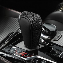 HQRNYP Car Gear Shift Cover, Shift Knob Cover, Leather Automotive Stick Shifting Handle Knobs Protector, Auto Decoration Accessories Anti-Slip Handbrake Shifter Cover for Car SUV Truck (Black)