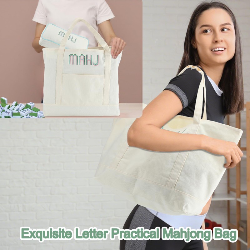 SilTriangle 2 Pcs Embroidered Mahjong Canvas Tote (large & Extra