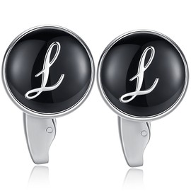 HONEY BEAR Initial Alphabet Letter Cufflinks Round for Mens Wedding Gift L Black