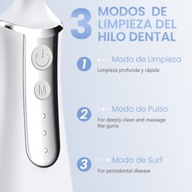 Irrigador Bucal, Water Flosser Eléctrico, Limpiador de Dientes a Presion de Aguam, Hilo Dental con Depósito de Agua 300ml, 5 Puntas y 3 Modos, Limpiador Bucal Recargable Portatil para Hogar y Viajes