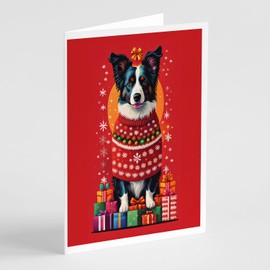 Caroline's Treasures Border Collie Holiday Christmas Greeting Cards Pack of 8 Blank Cards with Envelopes Whimsical A7 Size 5x7 Blank Note Cards