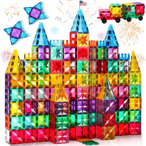 Palano Magnet Tiles, 100PCS Magnetic Building Blocks, Magnetic Tiles, Square Building Castle, Preschool Toys, STEM Stacking Construction Toys for Boys Girls