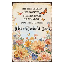 Flower Butterfly Wall Decor Sign What a Wonderful World Vintage Inspirational Metal Tin Sign for Home Cafe Bar She Shed Wall Decoration 20 x 30cm