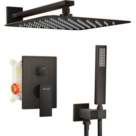 ESNBIA Oil Rubbed Bronze Shower System, 10 Inches Rain Shower Faucet Set with Handheld, All Metal Shower Fixtures with Pressure Balance Shower Valve