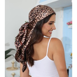 Kajeer Pack of 3 Headscarf Silk Scarf for Women - 90 x 90 cm Large Square Elegant Scarves Scarf for Women Satin Bandana Girls Headscarf Hair Accessories, Plain (Black/Red/Leopard)