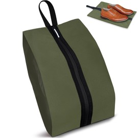 Yttriuny Shoe Bags for Travel Waterproof Odor Absorbing Lightweight Golf Soccer Shoe Storage Organizer Pouch with Smooth Zipper and Handle, Portable Travel Essentials (Dark Green, 1-Pack)