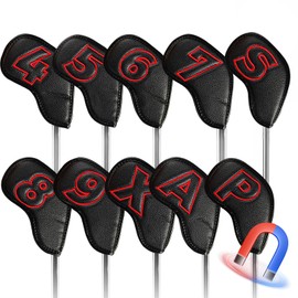 Golf Iron Cover Magnetic Closure Golf Head Cover Wedge Cover Premium PU Leather Lightweight Waterproof Abrasion Resistant Embroidered Number Head Protective Cover LT-011