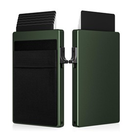 TUXON Slim Wallet for Men - Pop up Card Holder with Money Pocket RFID Blocking Minimalist Business Credit Card Wallet Metal Card Case for Notes and Coins and Debit Cards (GREEN)