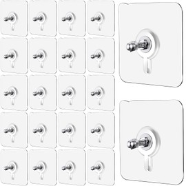 Sosation Self Adhesive Nails Wall Picture Hangers Without Nails Wall Hooks for Hanging Reusable Clear Wall Hangers Heavy Duty Sticky Hooks Seamless Reusable Hook for Bathroom Shower(20 Pieces)